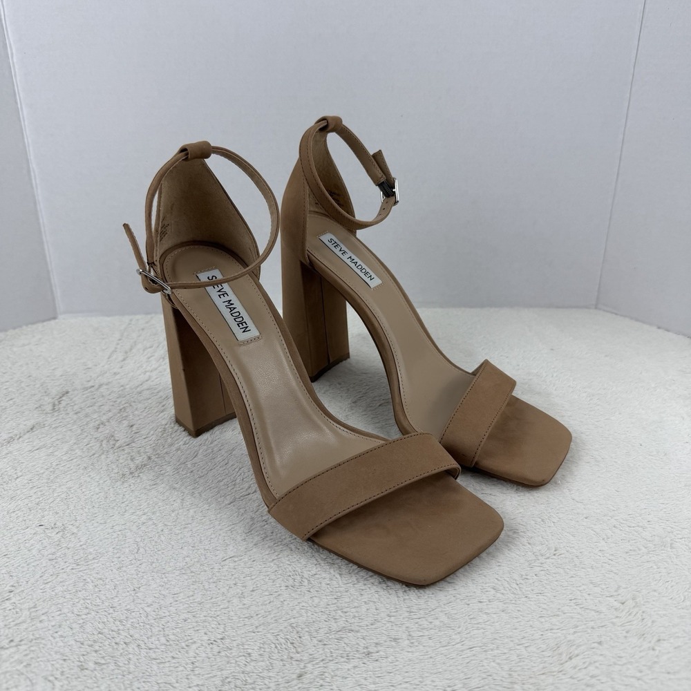 Steve Madden Tiaa Women's Strappy Heeled Sandal Camel Nubuck